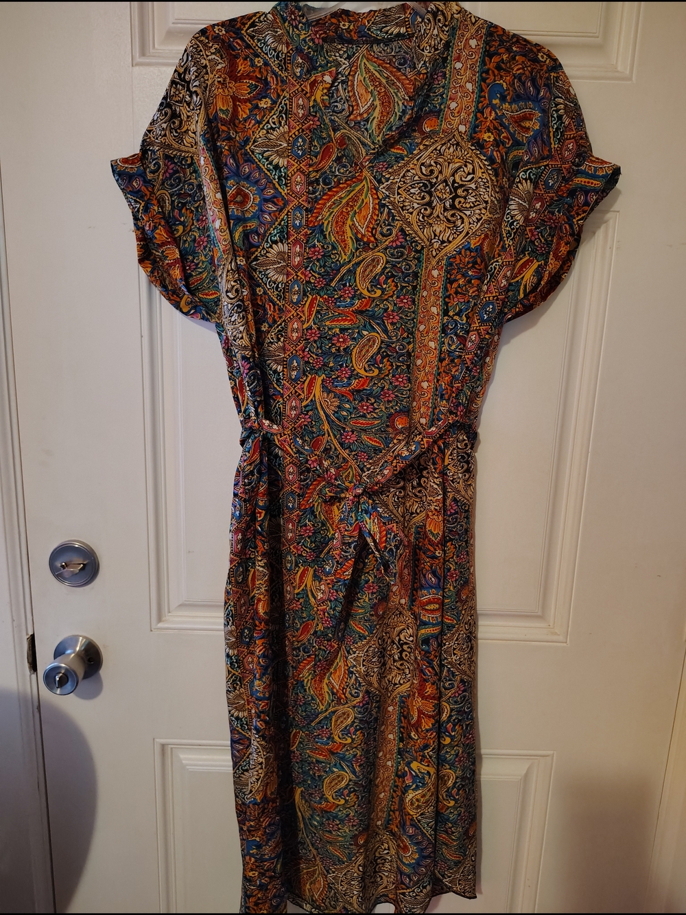 SHEIN Multicolor Paisley Tie-Waist Midi Dress